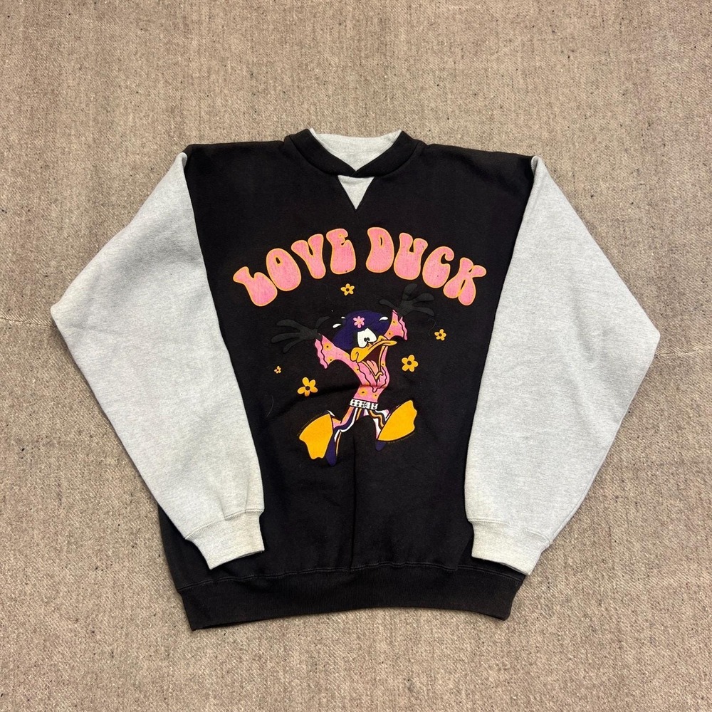 Vintage Donald Duck Sweatshirt Mens Large Black 1990s Looney Tunes
